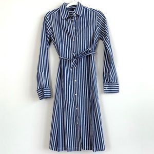COPY - Brooks Brothers Cotton Pinstripe Belted Shirt Dress Buttons Tie Waist Pl…
